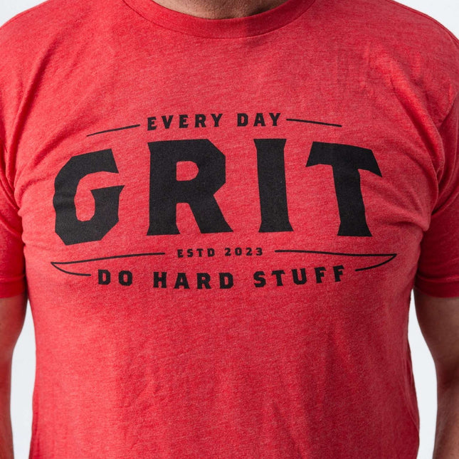 Centered close-up of Do Hard Stuff Grit Tee showing bold GRIT design.